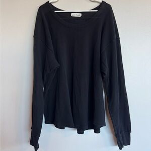 Wol Hide Organic Cotton Thermal Waffle Knit Oversized Long Sleeve Top Black XL